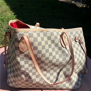 Checkered Tote Bag with Red Interior